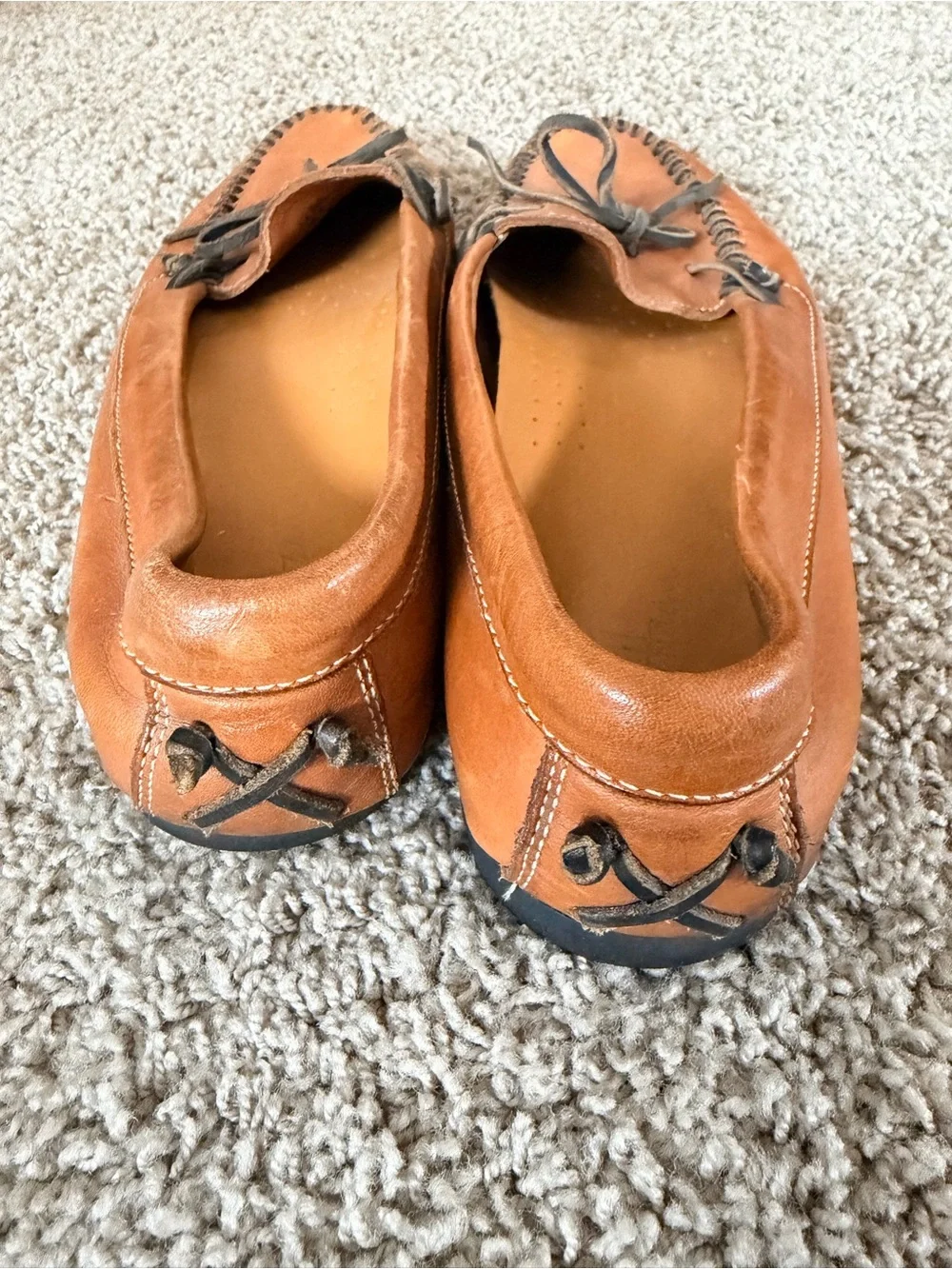 Cole Haan Men's Leather Moccasin Loafers in Cognac Brown with Dark Laces